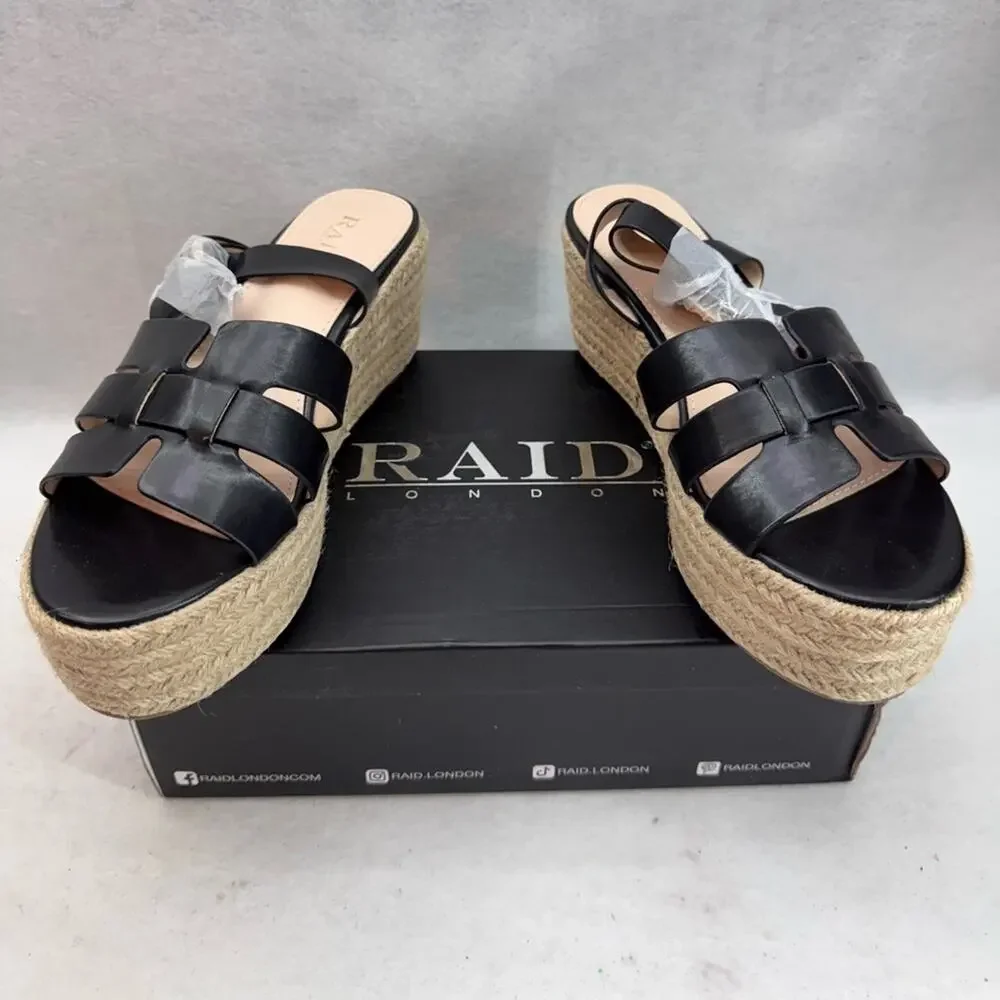 NIB RAID Harlene Plaftorm Espadrille Sandals 3” Heel Black size 8 Wide